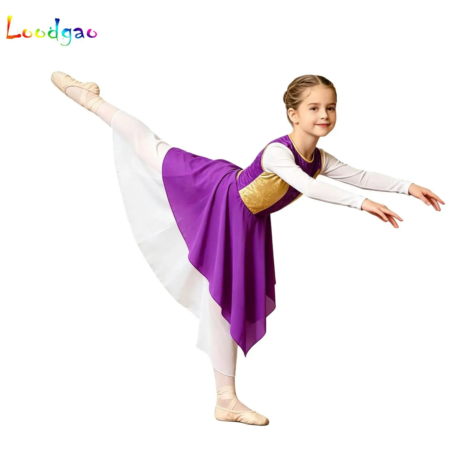 Modern Lyrical Dance Dress for Kids Girls Ballroom Dancing Church Choir Liturgical Praise Worship Stage Performance Dancewear