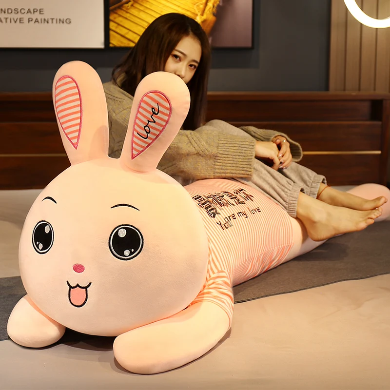 

130cm Giant Rabbit Plush Toy Soft Stuffed Lying Bunny Pillow Cartoon Animal Doll Sleeping Pillow Cushion Home Decor Kids Gift