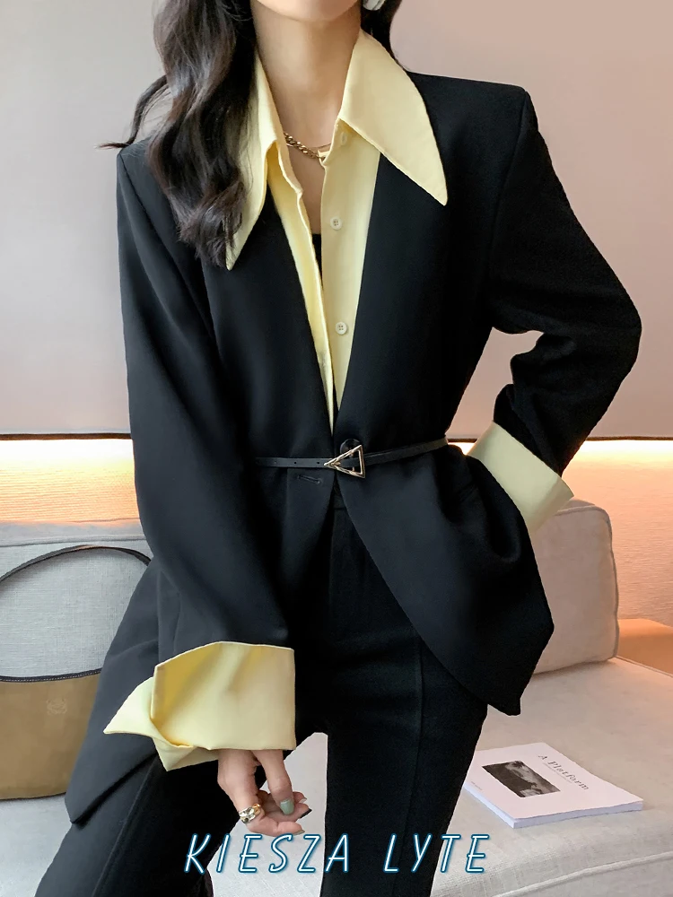 

Kiesza lyte 2024 Spring New Fashion Blazer High Quality Suit Splice Fake Two-piece Women's Casual korean popular clothes Jacket