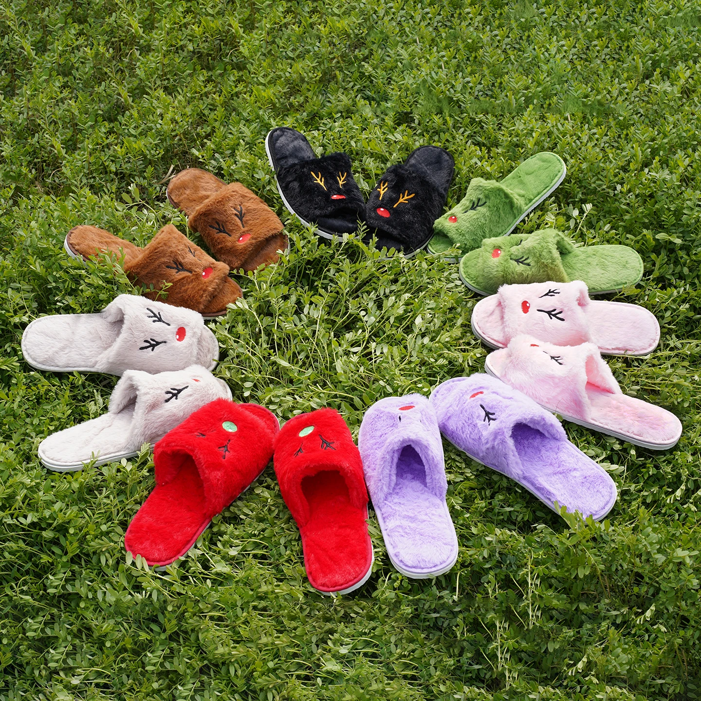 New Colorful Deer Plush Slippers Reindeer Plush Slippers Women Cute Fuzzy Open Toe Plush Shoes Spring Home Indoor Shoes