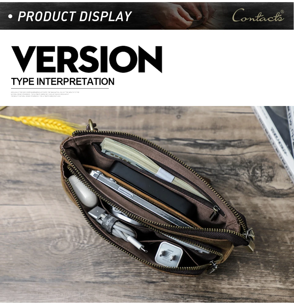 Rindsleder Herren Clutch Taschen Echtes Leder Männer Business Reise Handtaschen Große Kapazität Kabel Organizer Clutch Geldbörse Vintage Stil – Detail 8