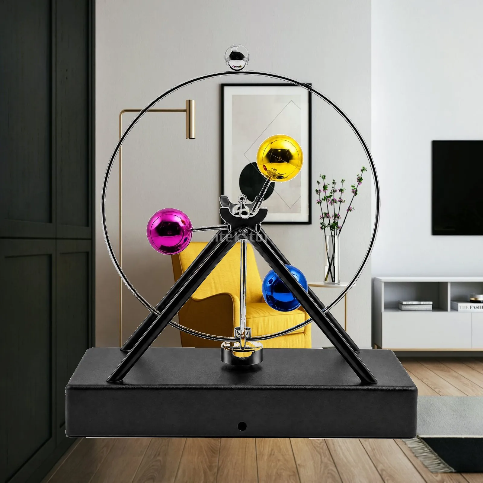 USB Creative Swinging Ball Kinetic Metal Sculpture Desk Decor Orbital Ornament for Office Shelf Home Tabletop Art
