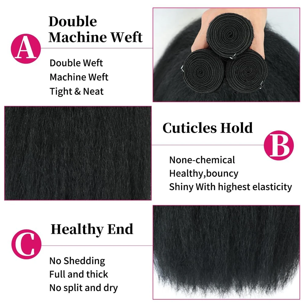 

Наборы натуральных волос Kinky Straight: 1/3 пучка необработанных девственных волос, бирманские прямые волосы Yaki для наращивания, пряди для плетения.