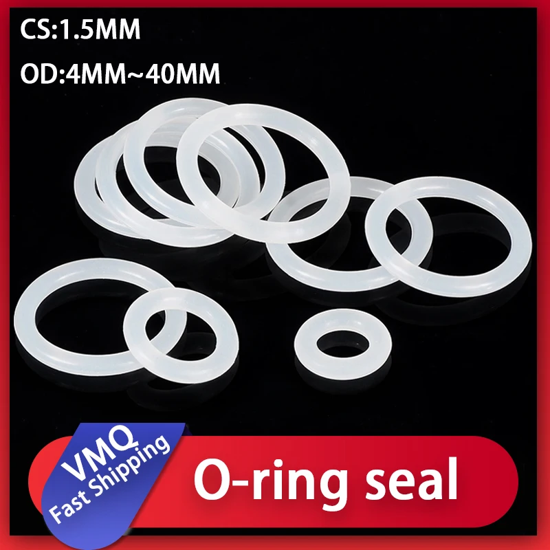 

VMQ CS 1.5mm White Silicone Sealing Ring Food Grade Silicone Insulation Shape Sealing O-ring Silicone Ring OD4-40mm