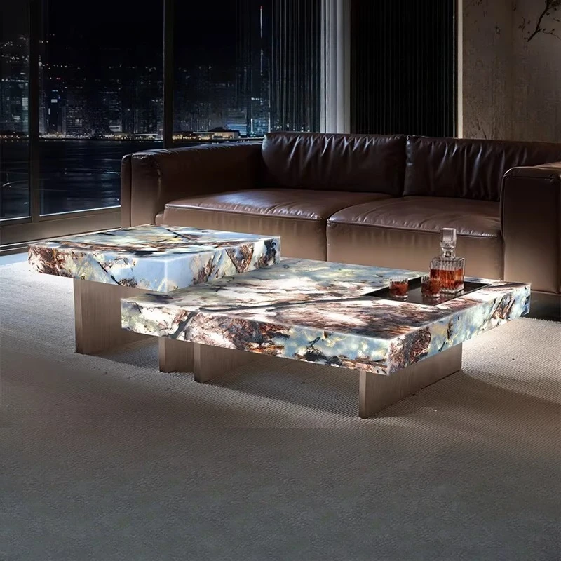 Coffee table combination, living room square jade luxury, stone light luxury advanced