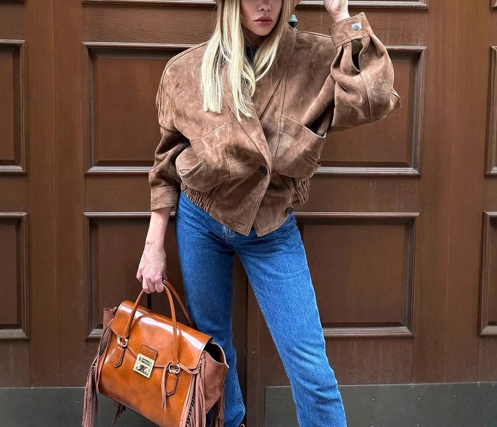 Vintage Maillard Slim Suede Long Sleeve Jacket Short Jacket Fall-Winter 2025 New Women's