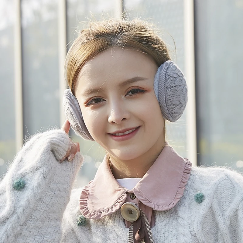 Orejeras de punto cálidas Unisex para mujer, calentador de orejas plegable de Color puro para invierno, esquí, nieve, ciclismo