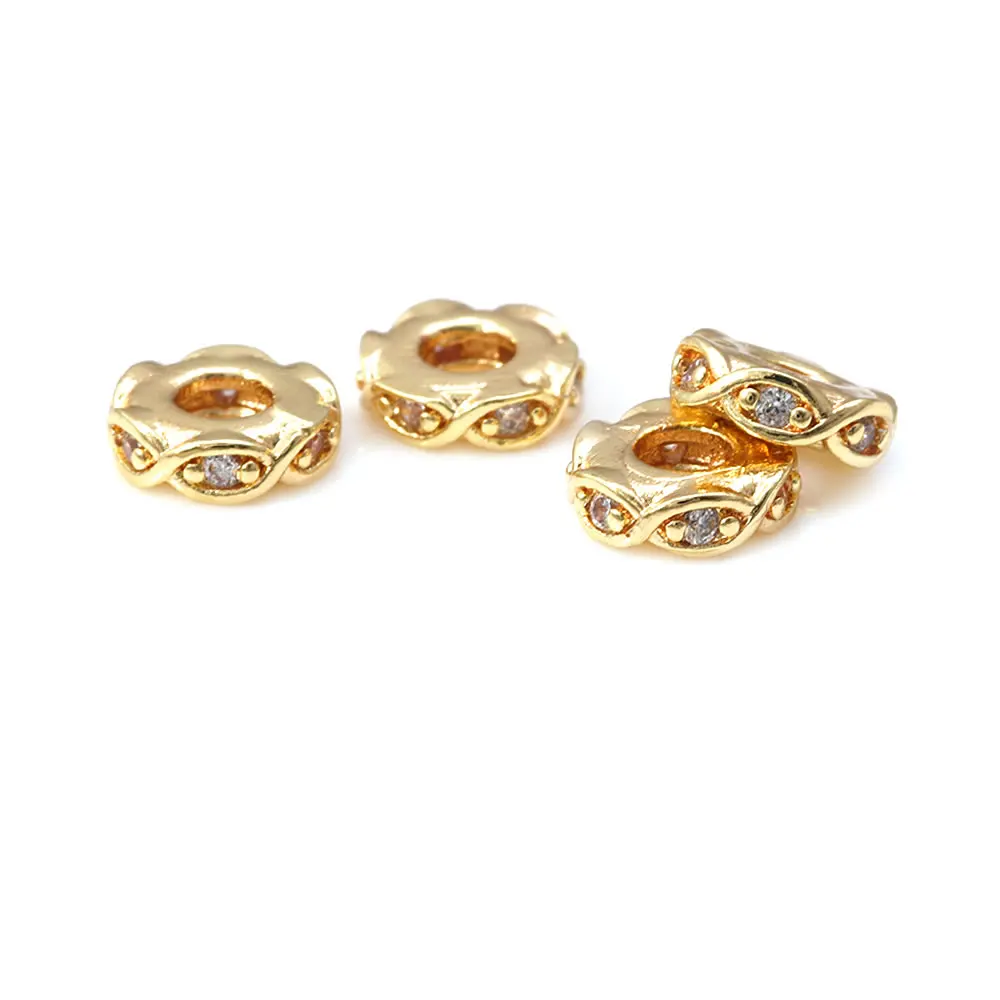 18k cor dourada latão zircão grande buraco roda espaçador contas pulseiras contas de alta qualidade diy acessórios de joias fazendo suprimentos