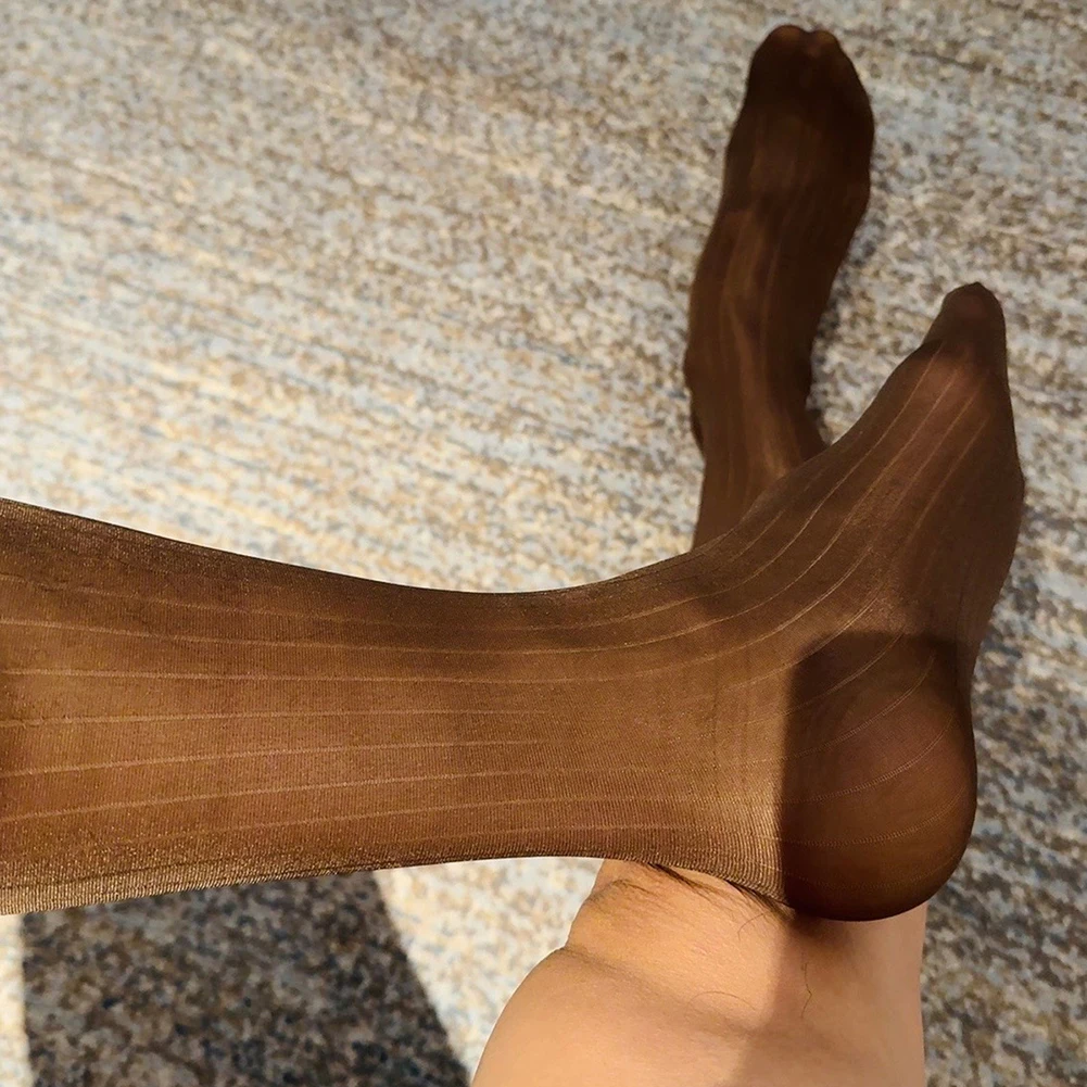 Homens listras vestido tubo transparente meias ultra-finas ultra fino lingerie sexy formal wear meias de negócios ver através de meias estiramento