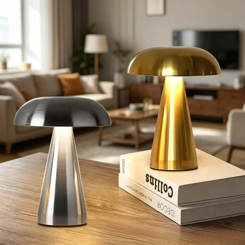 

Retro Mushroom Bar Table Lamp LED Touch Sensor Three Color Dimming Rechargeable Desktop Night Light Reading Lamp