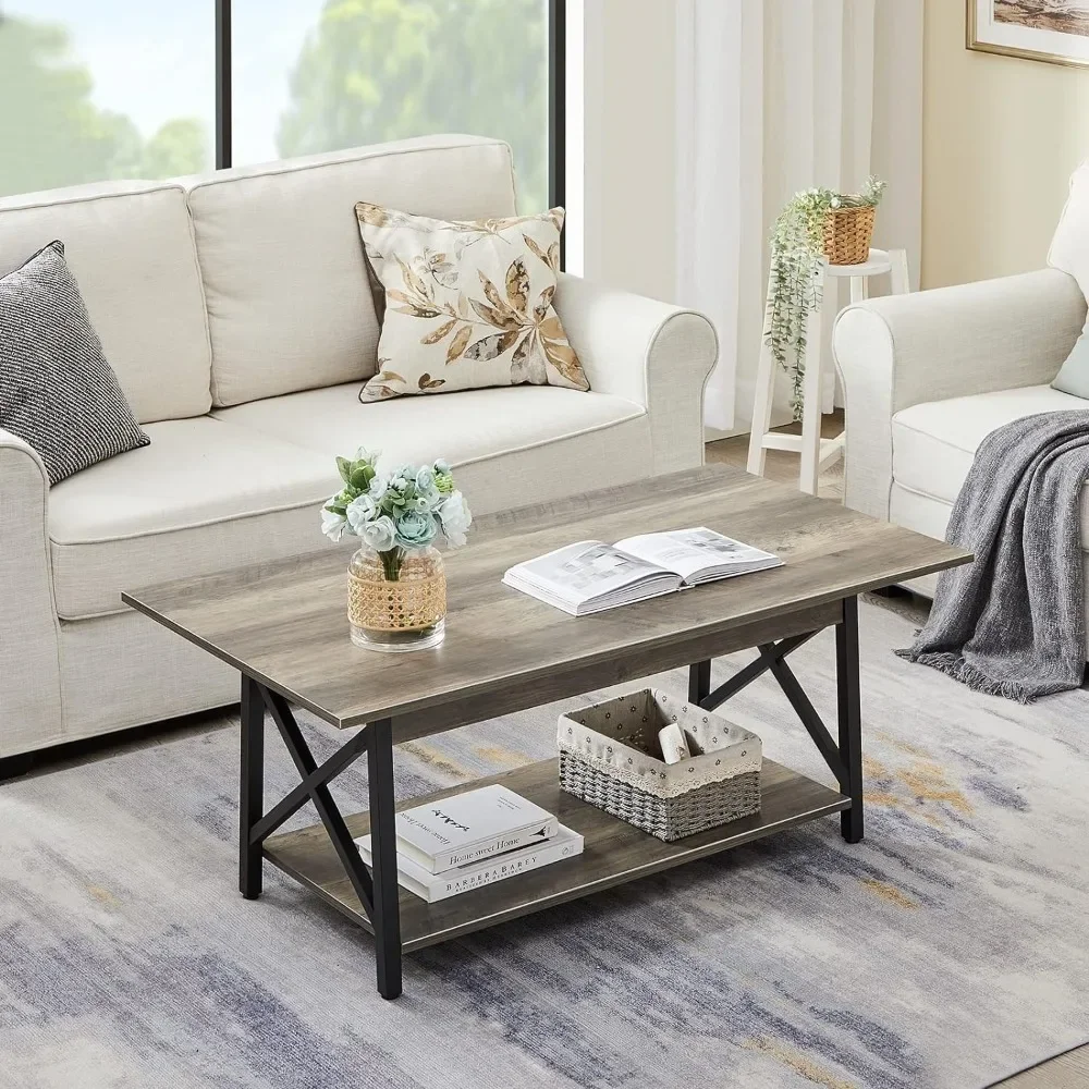 

Coffee Table with Storage, 39inch Modern 2-Tier Coffee Tables for Living Room,Farmhouse Coffee Table Living Room Small Tables