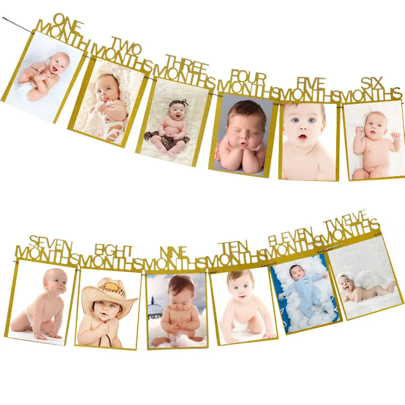 Happy Birthday Photo Frame Banner for First Birthday Party Decoration Kid Baby Boy Girl My 1st One Year 12 Month Newborn Garland