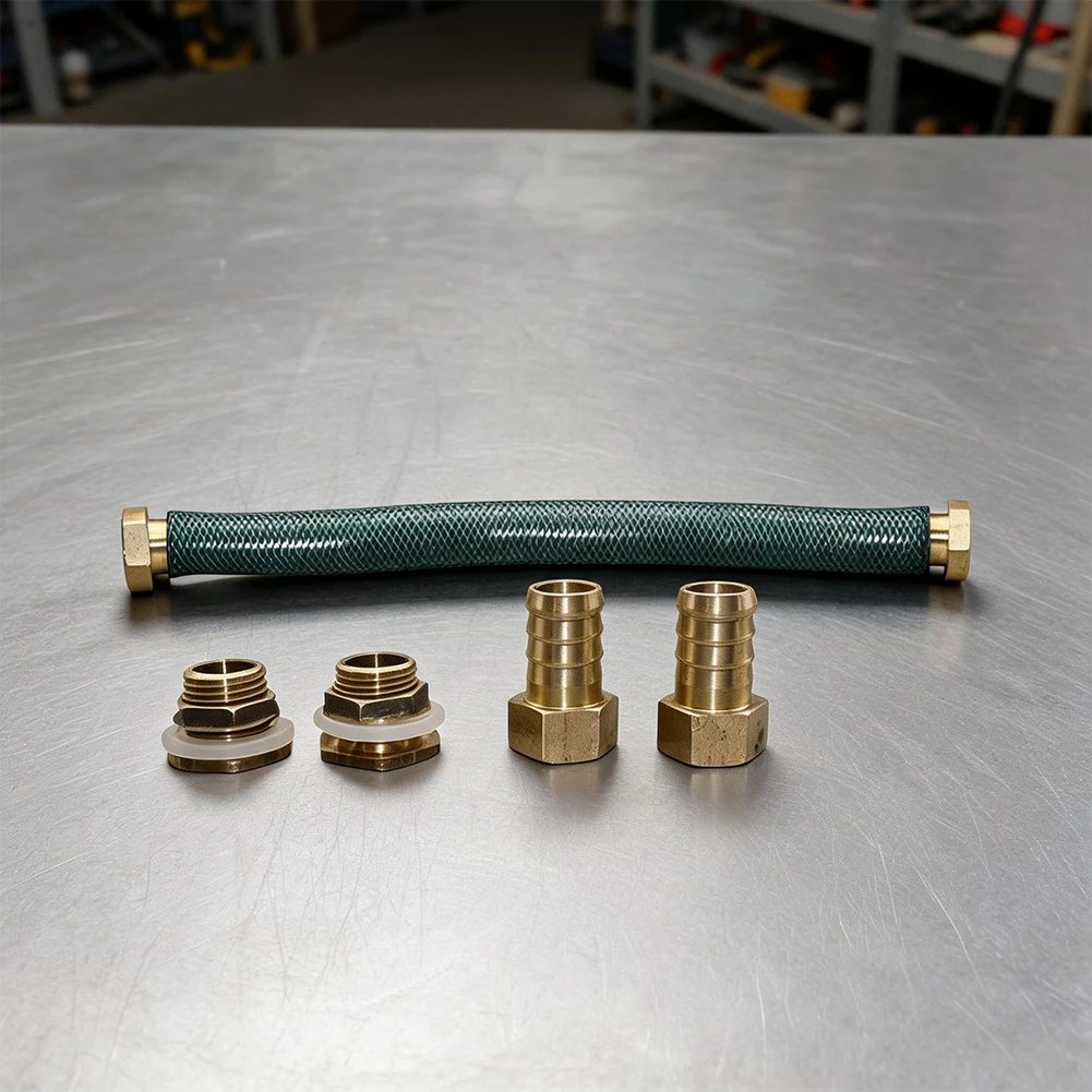 Rubber Hose Rain Bucket Connector Kit with Brass Adapters for Connecting Multiple Rain Barrels in Water Conservation Setup