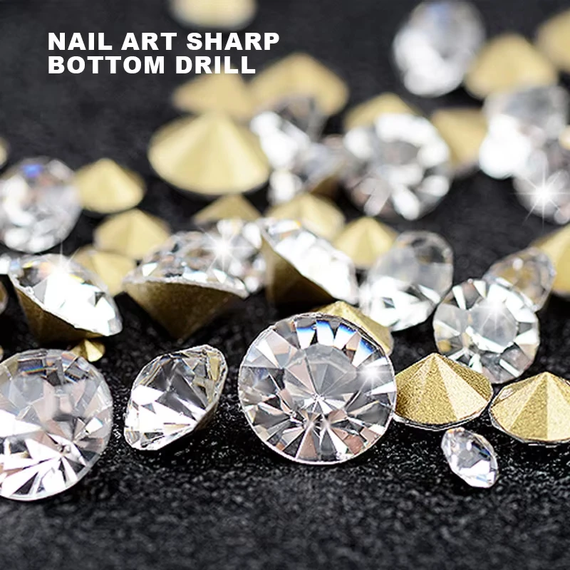 Strass brillants importés à dos pointu, cône de cristal tchèque, verre arrière rond plaqué, matériel de production pour Nail Art, bricolage, 5/10 pièces