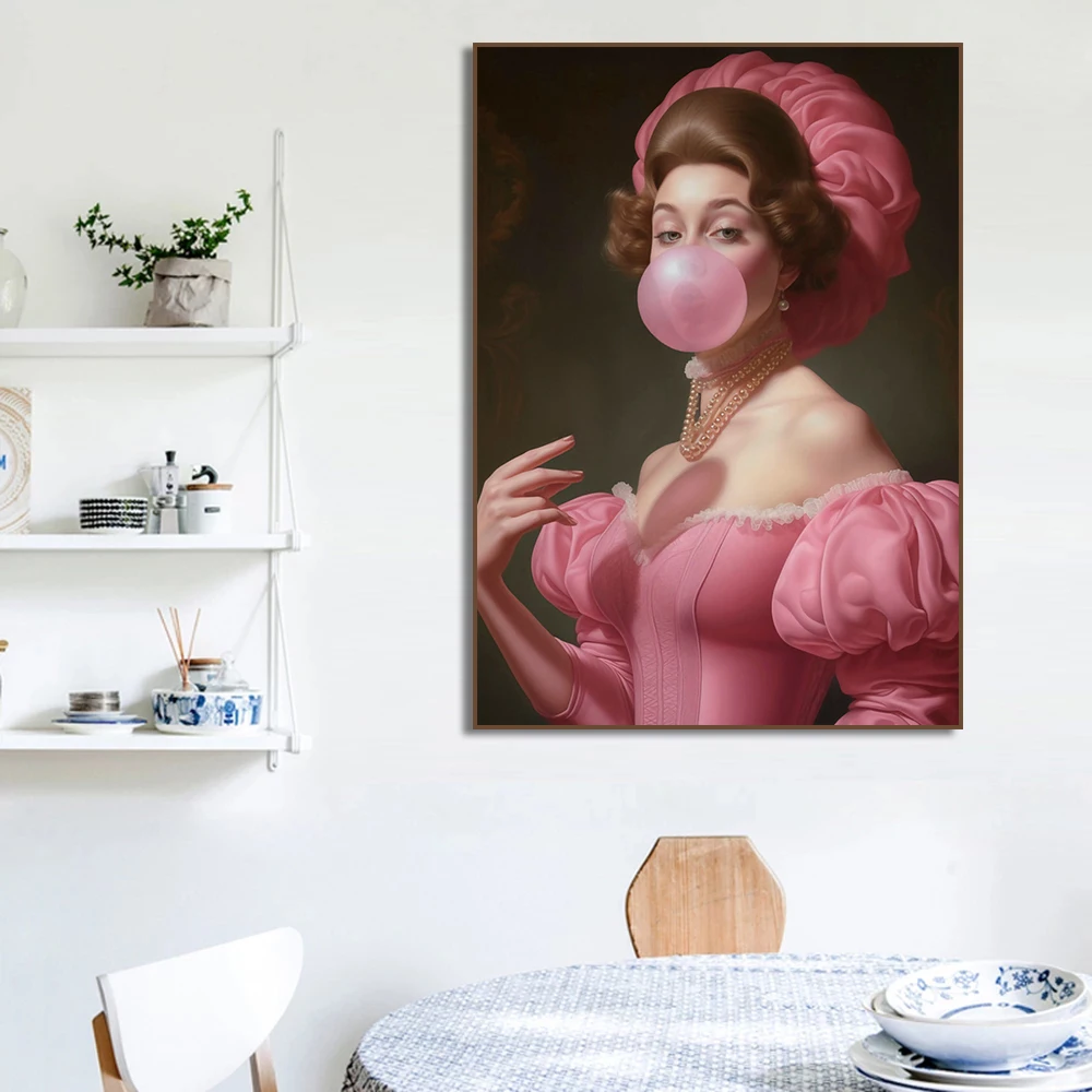 Renaissance The Musician with Headphones Bubblegum Poster Print  Altered Art Portrait Canvas Painting  Wall Art Room Home Decor