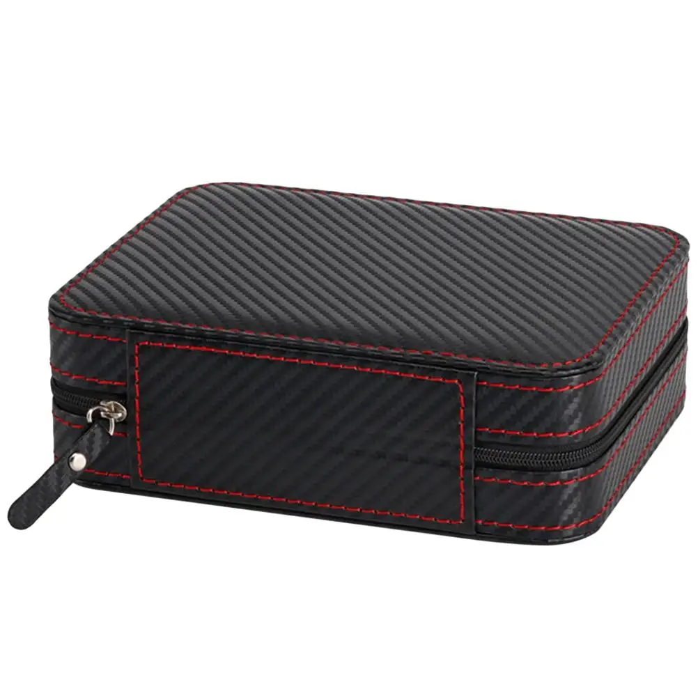

4 Slot Portable Carbon Fiber PU Watch Zipper Storage Bag Travel Jewlery Watch Box Bag Case Personalized Luxury Gift (