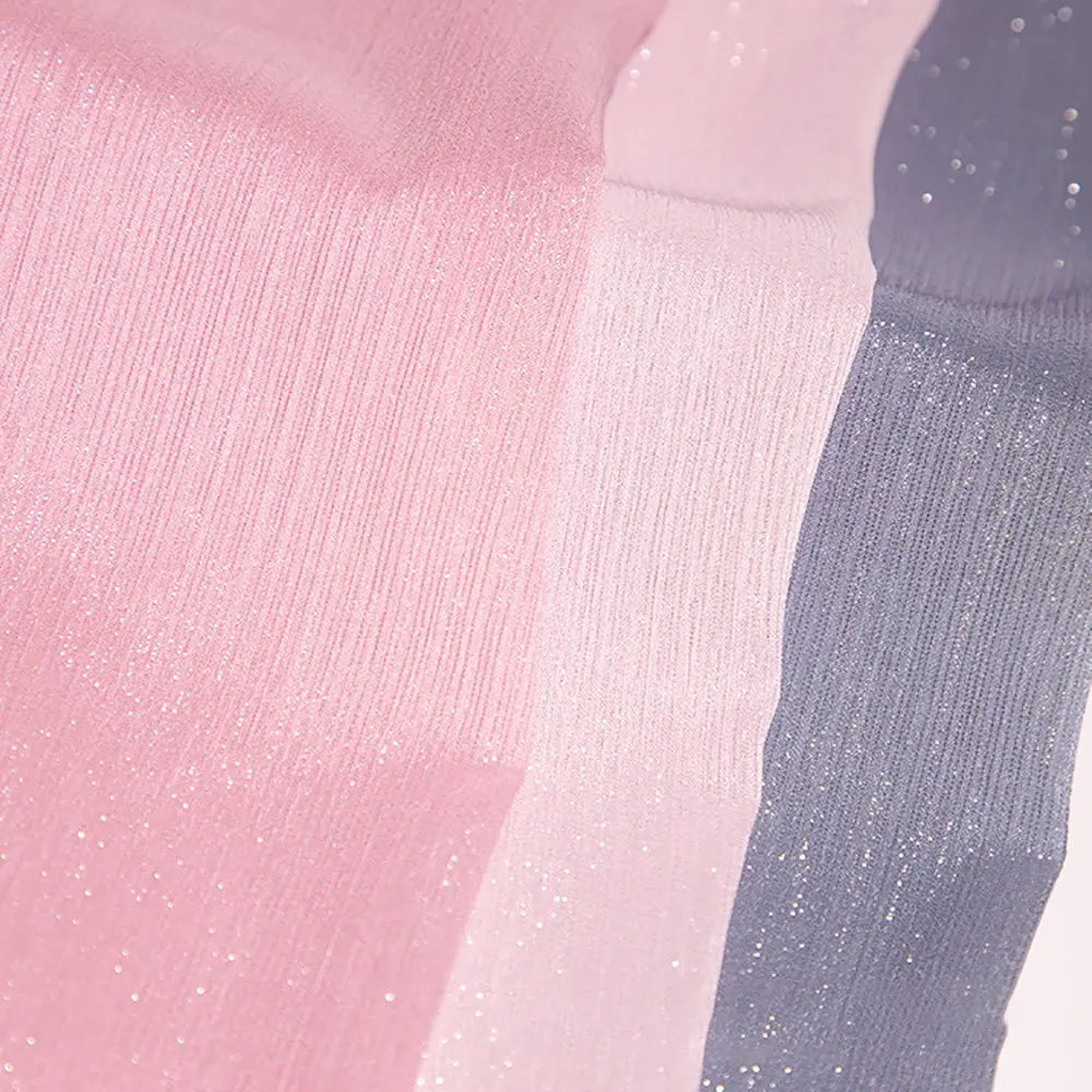 Glitter Shiny Crinkled Sheer Crepe Chiffon Fabric Lightweight Soft Thin Transparent Wrinkled Fabric for DIY Dress Skirt Clothes