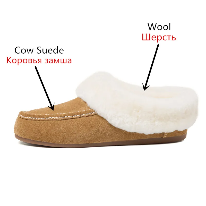 MORAZORA Size 35-42 Cow Suede Leather Women Loafers Casual Shoes Nature Wool Warm Winter Shoes Flats Female Shoes Snow Booties