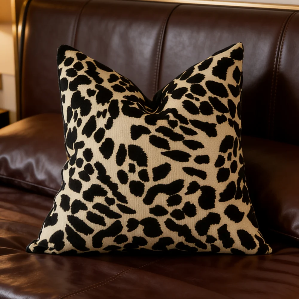 Luxurious Black Fashion Animal Skin Square Sofa Pillow Case 45x45cm Cut Velvet Home Decorative Cushion Cover 1 Piece Pack