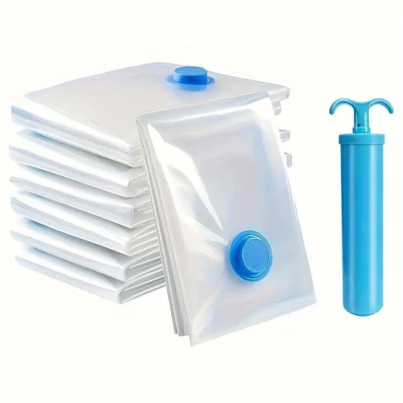 

5-Pack Space Saver Vacuum Storage Bags with Hand Pump - Reusable Sealed Plastic Organizer for Clothes,Blankets,Bedding -No Power