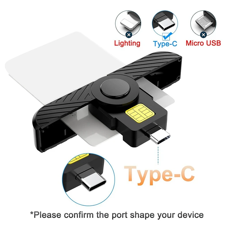 เครื่องอ่านการ์ด USB C CAC, เครื่องอ่าน CAC แบบพับได้ USB C การเข้าถึงที่ปลอดภัยสําหรับ Ids และสมาร์ทการ์ดสําหรับ Mac OS, Windows, Linux