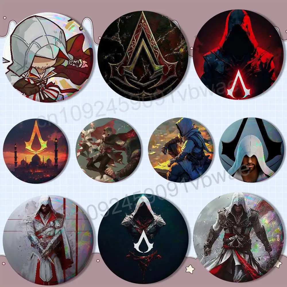 Ezio Auditore  AC Assassins Creed Round Pins Creativity Printed Pictures Text Metal Lapel Badges Brooches Jewelry Gift Wholesale