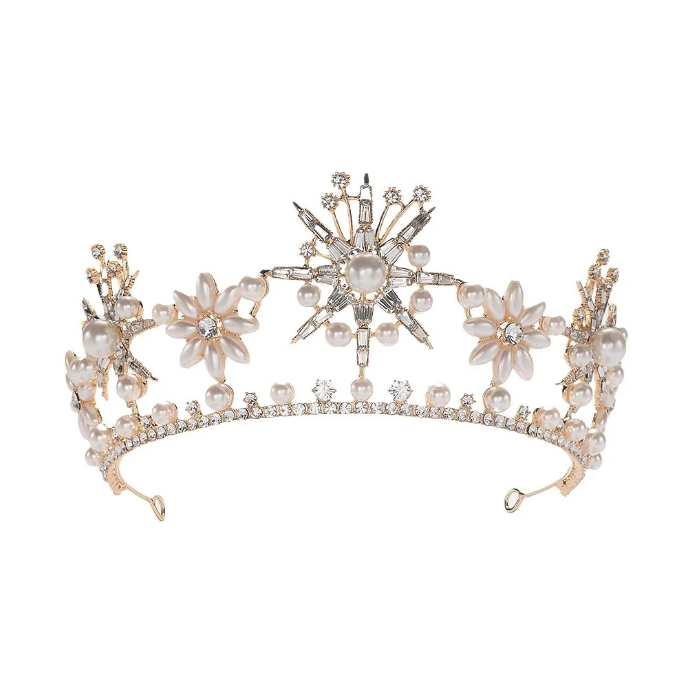 Baroque Crown Womens Court Rhinestone With Pearl Tiara