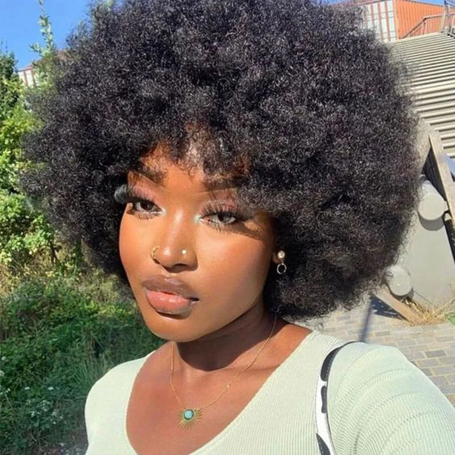 Natural Afro Kinky Curly Peruca de Cabelo Humano para Mulheres, Transparente Full Lace, Frontal Curto Bob Perucas, Linha Fina Pré-Arrancadas, 13x4