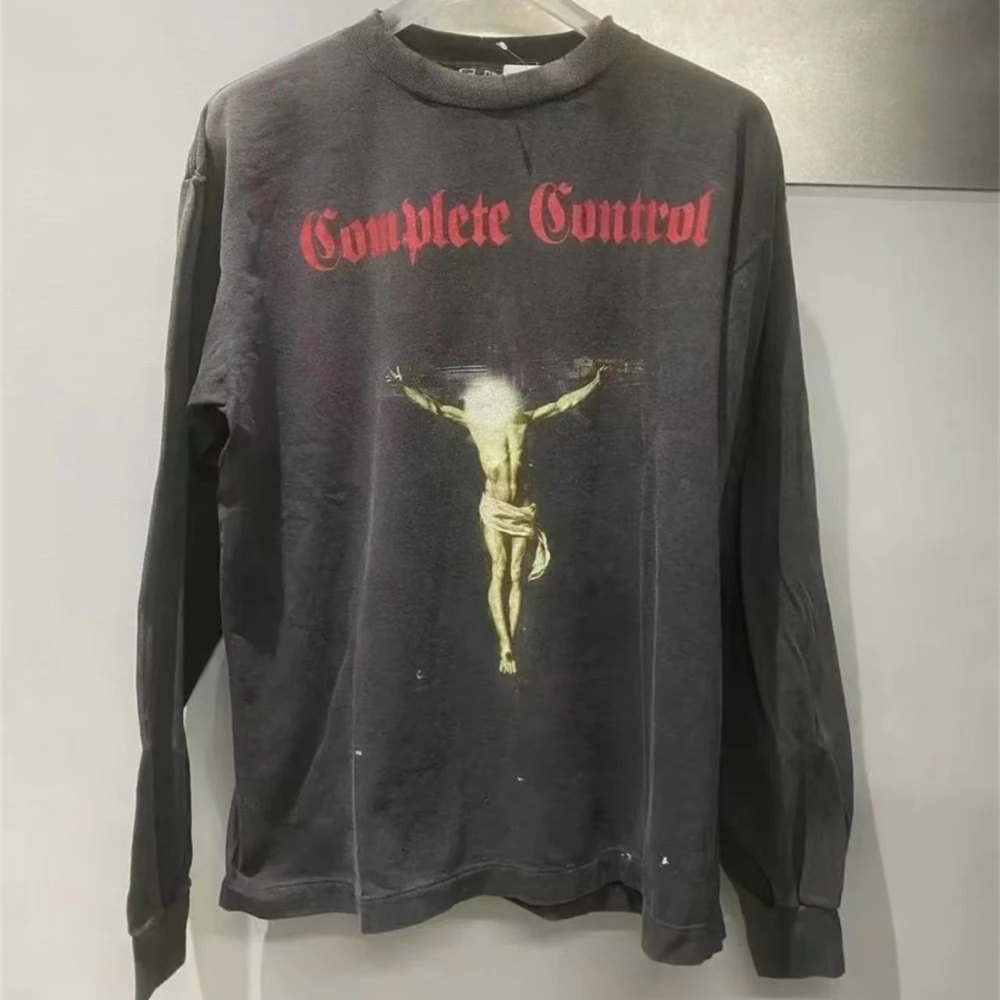 2025fw Saint Nice Washed Round Neck Long Sleeved Shirt T Shirt Men Women Heavy Fabric Unisex Tee Tops T-Shirt