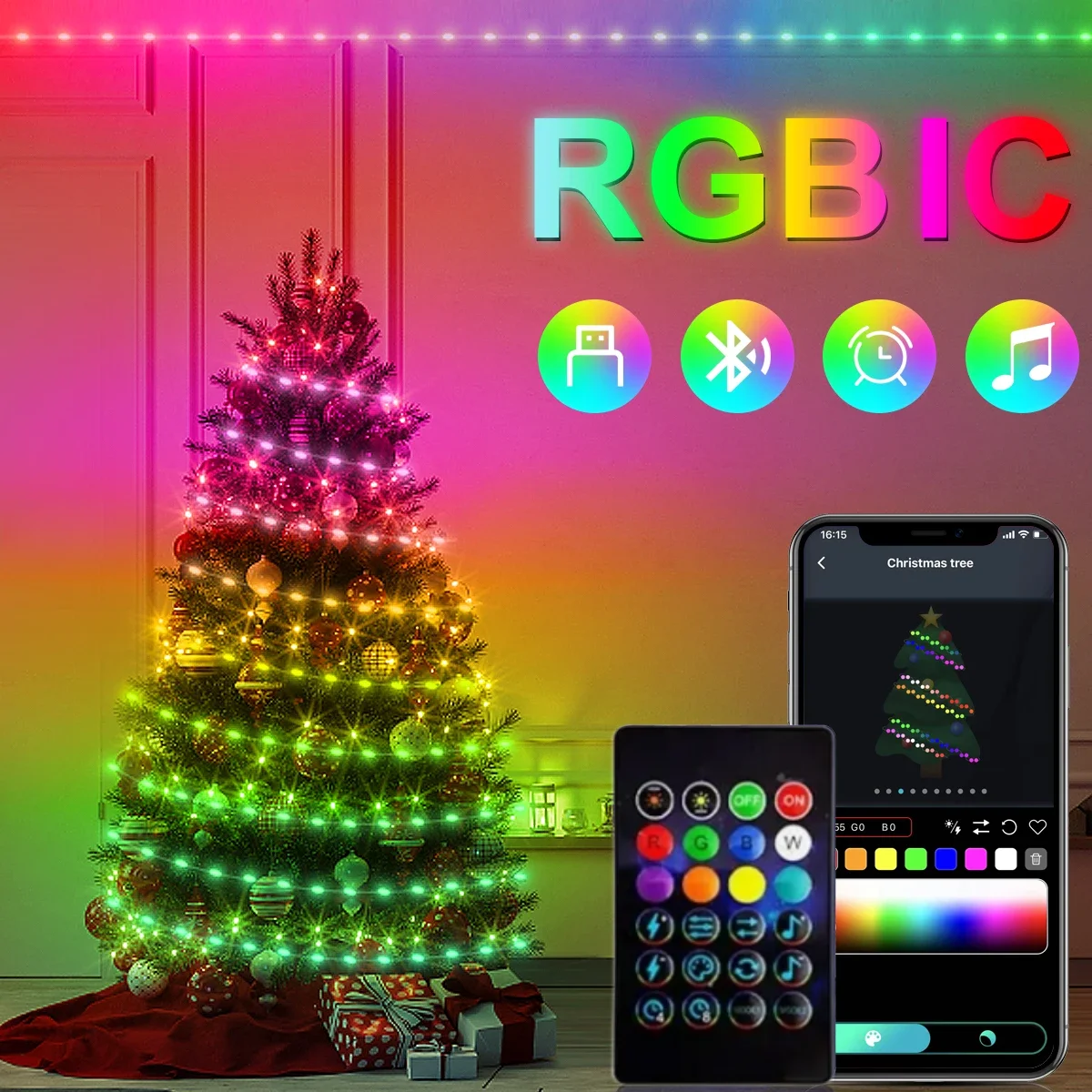 20M Dream Color USB 5V LED Sting Light Bluetooth Music APP RGBIC Addressable Fairy Lights Birthday Party Garland Christmas Decor