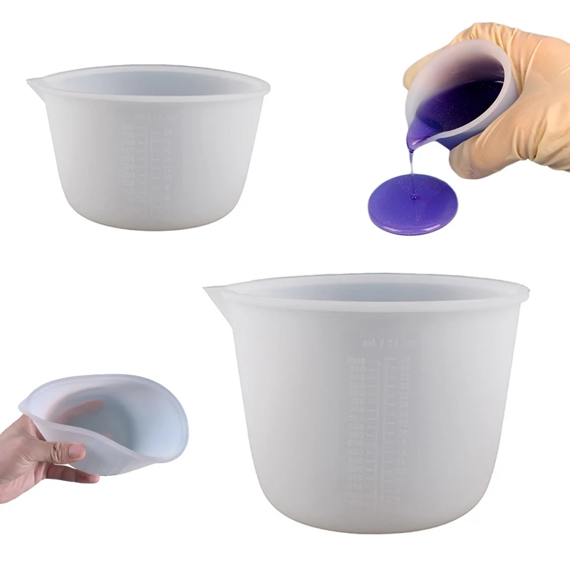 600/1000ml Silicone Measuring Cup With Scale Reusable Silicone Mixing Cup Durable Easy Clean For Epoxy Resin Jewelry Making