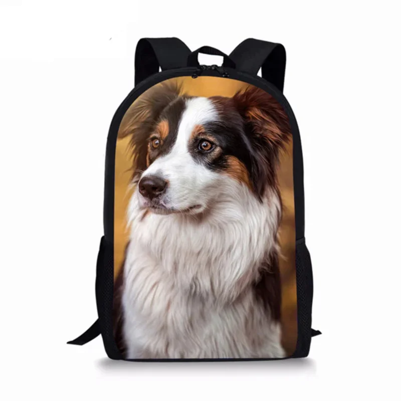 Border collie cão padrão mochila estudantes meninas meninos saco de escola das mulheres dos homens mochilas de armazenamento casual adolescente mochila diária