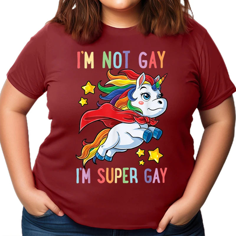 Oversized T-shirt Women I’m Not Gay I’m Super Gay Pride LGBT Flag T Unicorn T-Shirt Short Sleeve Tee Graphic Tees Gifts Lesbian