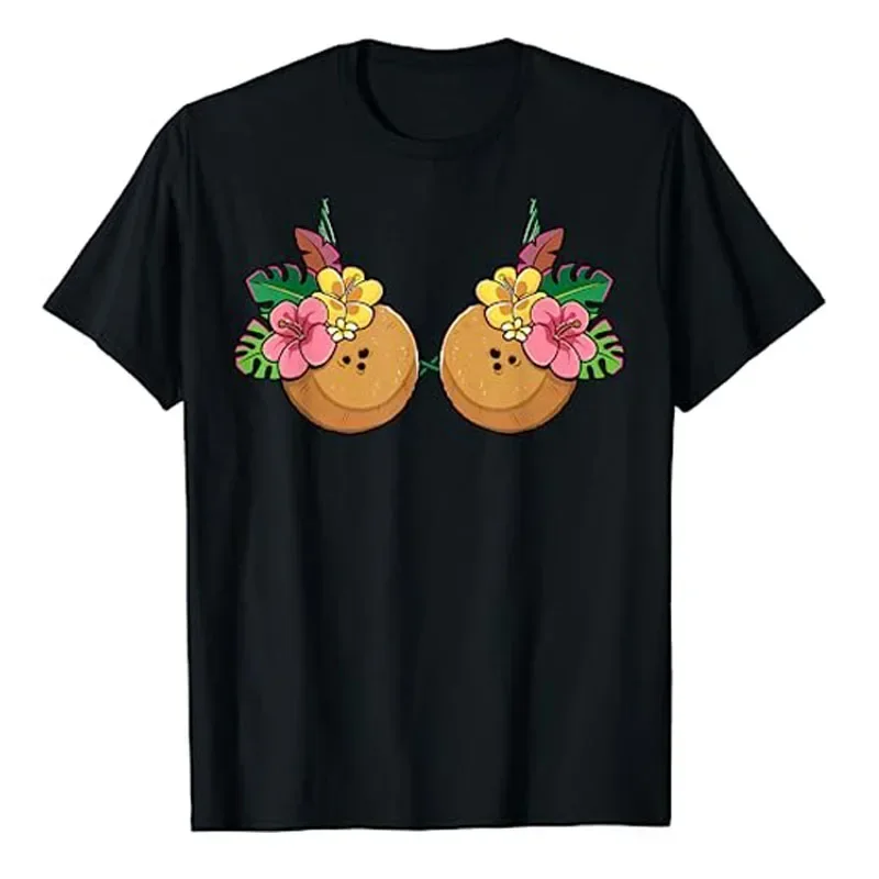 Coconut Bra Costume Hawaiian Tropical Luau Party Women T-Shirt Beach & Luau Soiree Graphic Tee Tops Summer Fashion Party Clothes