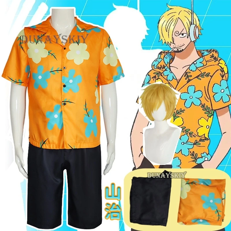 Sanji Cosplay Costume Anime One Cos Egghead Island Piece Disguise Fantasy Tops Pants Outfit Men Male Halloween Roleplay Suit