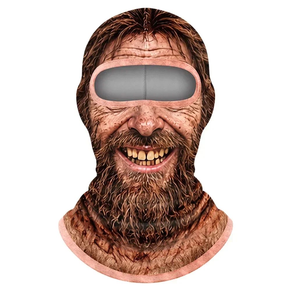 3D-geprinte balaclava met gezichtsmotief, volledige bedekking, ademend, met ooggaten, witte snor, elastische skimasker, capuchon