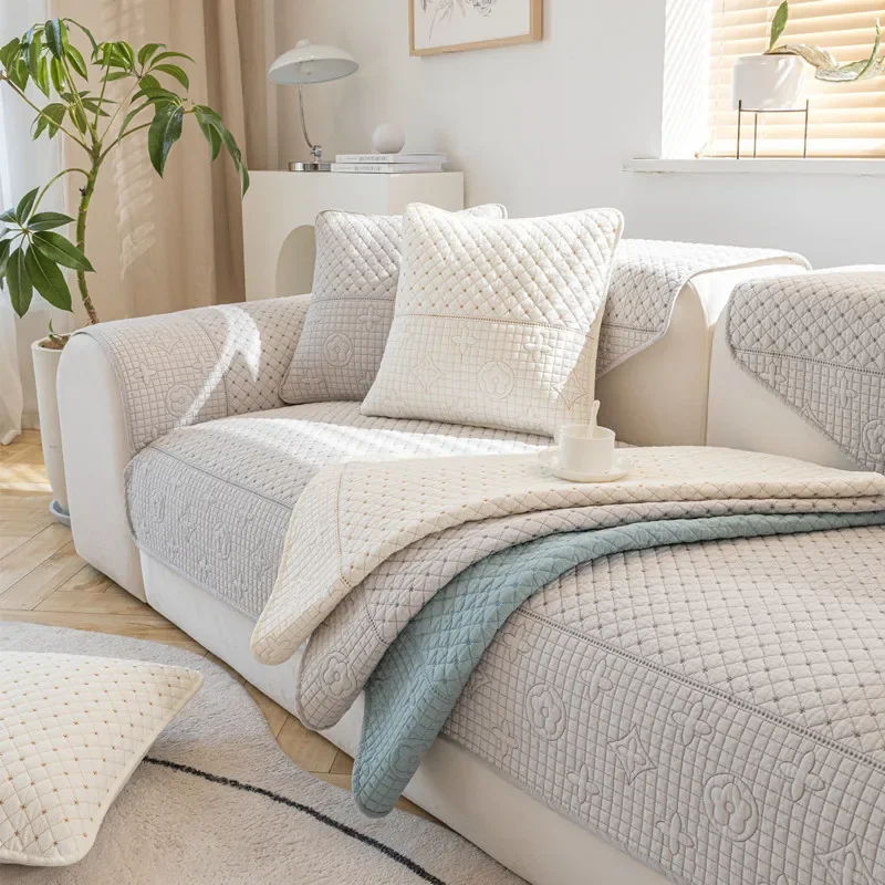 Chenille Sofa Cushion All-Season Universal Non-Slip Anti-Cat Scratch Sofa Cover Dustproof Machine Washable Seat Pad