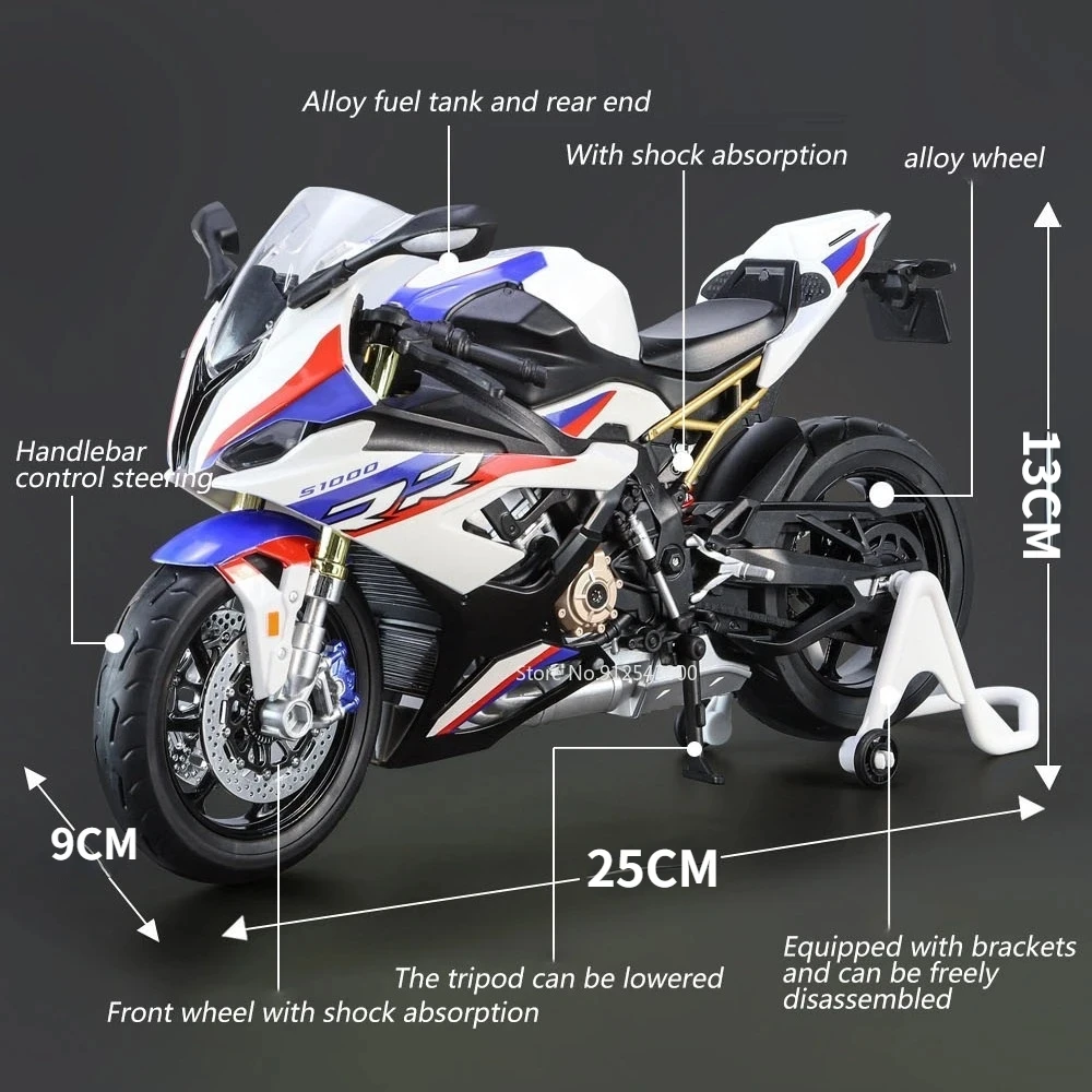 1/9 Kawasaki H2r S1000RR High End Gift Box Version Toy Motorcycle Model Alloy Diecast Simulation Scale Model Toys for Boys Gifts