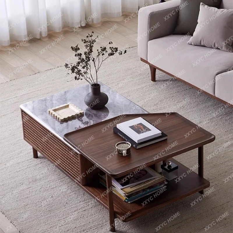 B73 Vintage Tea Table Small Apartment Solid Wood Tea Table Living Room Home Sofa Side Table Set Modern Simple