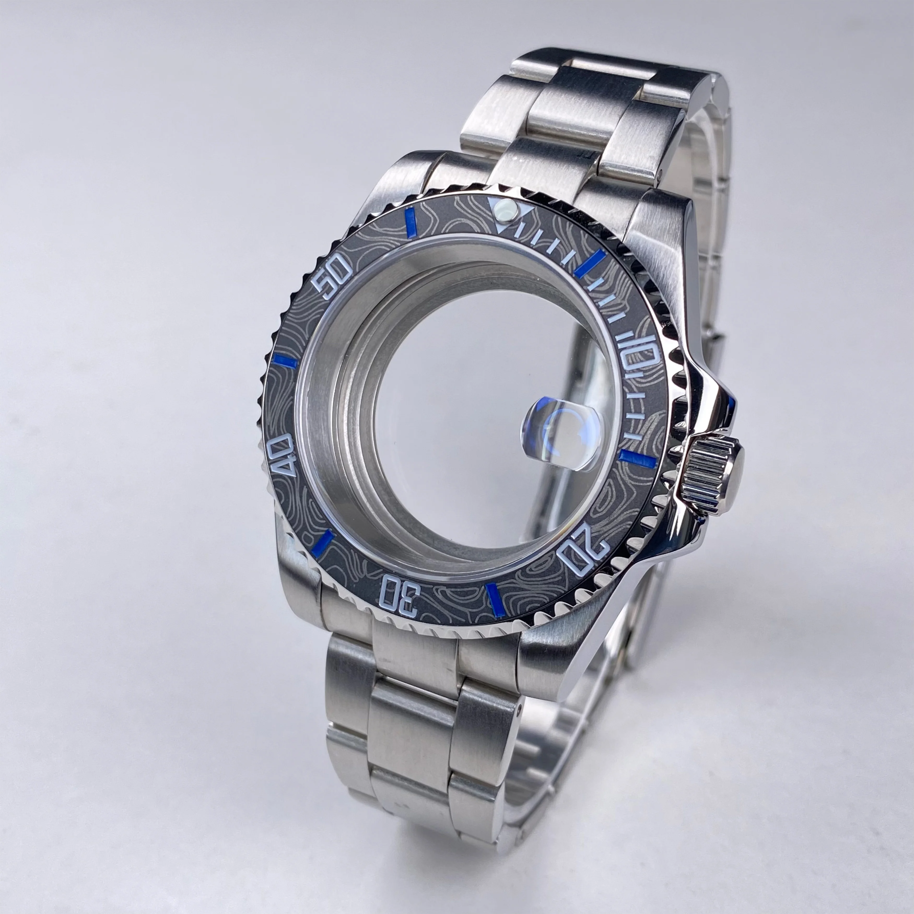 Caixa de relógio nh35 40mm tira 120 cliques para seiko peça de substituição caixa de aço inoxidável vidro safira caber nh34/35/36 movimento nh35