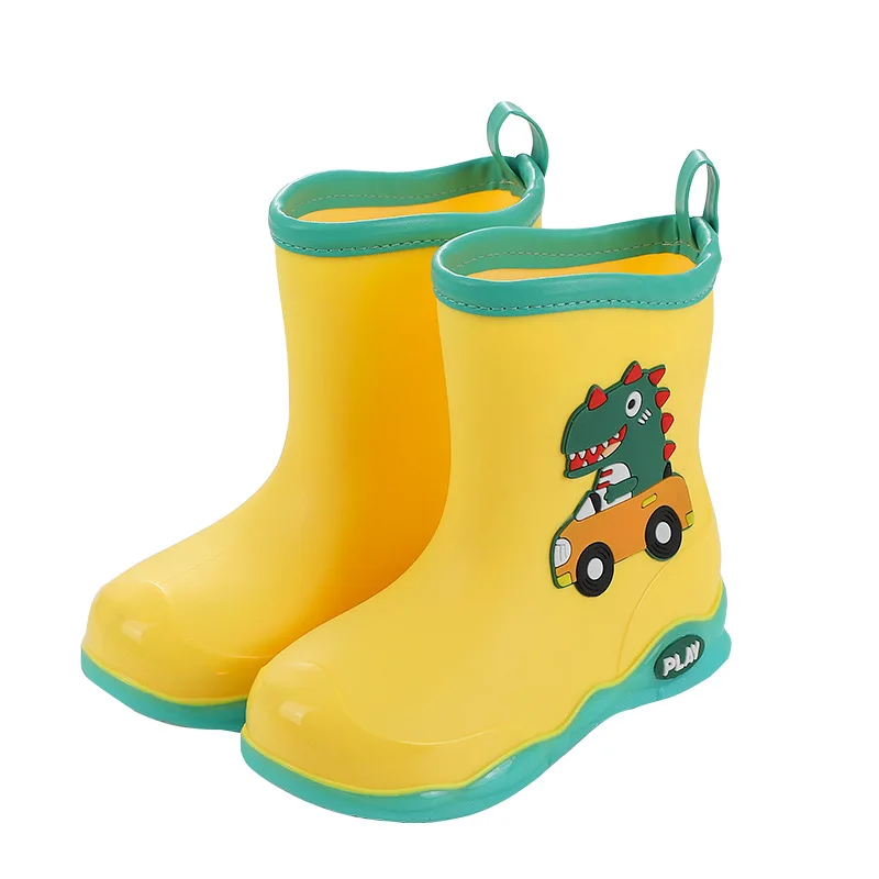 Children\' Rain Boots Cartoon Dinosaur Boys Girls Students Water Shoes Waterproof Toddler Rubber Boot Slip on Non-slip Kids Shoes