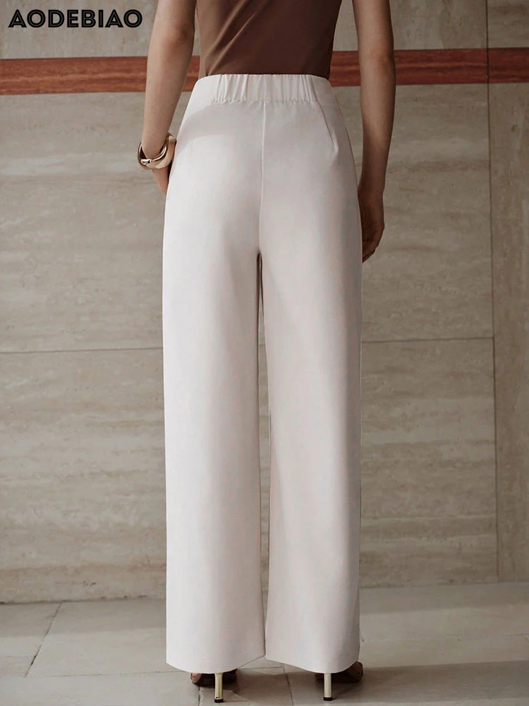 AODEBIAO Women's Straight Leg Trousers Summer Elegant Basic Pants Solid Fashion Casual Simple Office High Waist Trousers Female