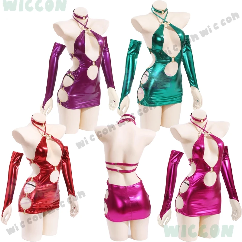 

Women Cosplay Roleplay Latex Leather Dress Pink Green Holloween Sexy Dress Party Nightclub Stage Private Photo Dress-up Outfit