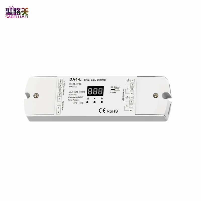 

DC12V-48V 36V 4CH*5A 12-48VDC Constant Voltage DALI Dimmer DA4-L PWM Dimming 1-4 Channel Dali address For Single Color LED Strip