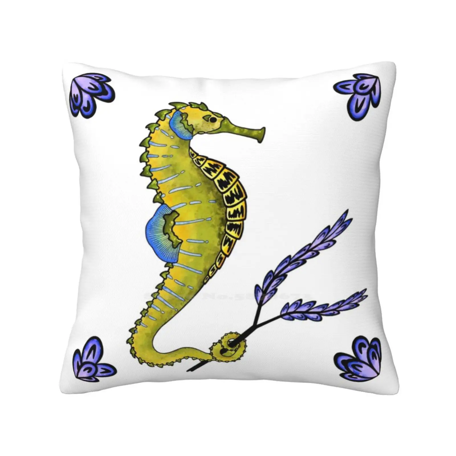 Tropical Seahorse Pillowslip Pillowcase Tropical Colourful Colorful Seahorse Marine Creature Ocean Reef Animal Floral Plant