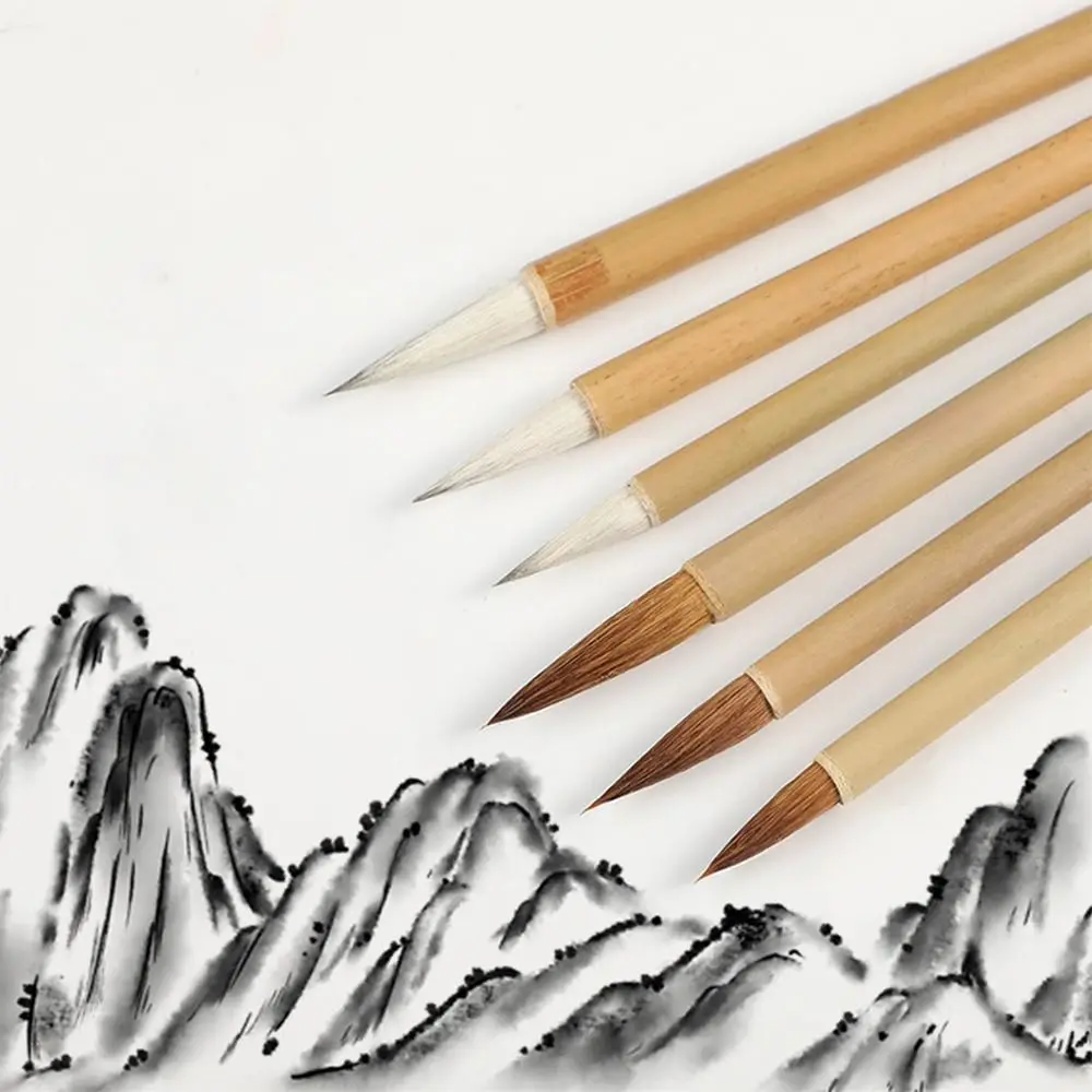Oil Watercolor Chinese Calligraphy Brush Oil Painting Bamboo Scriptures Writing Brush Wolf Hair Art Paint Brush Art Supplies