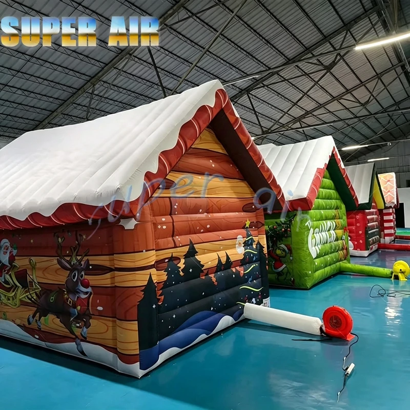Portable Inflatable Christmas Santa Log Cabin House for Xmas Market, Holiday Party & Winter Events