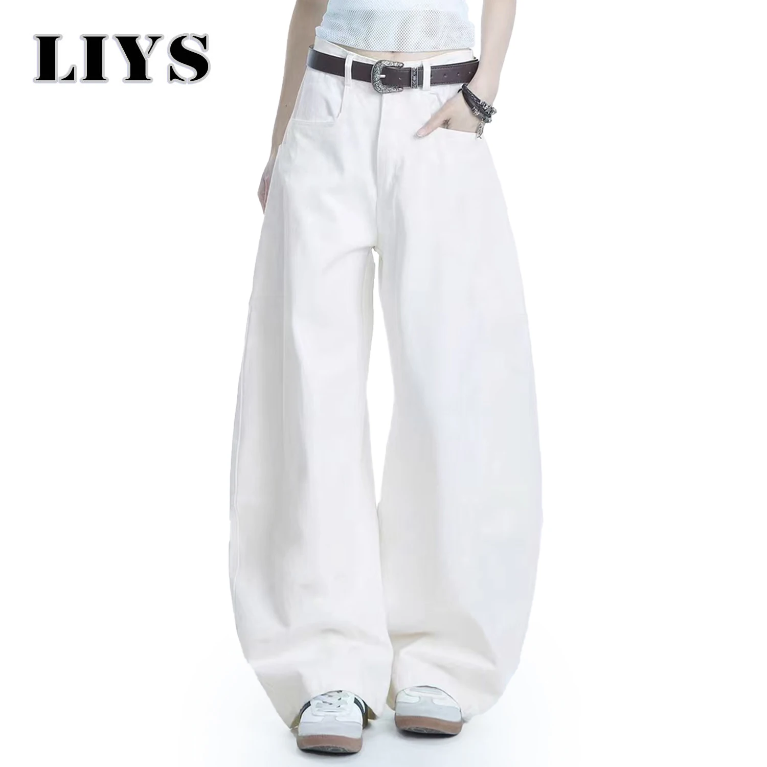 Jeans larghi bianchi da uomo a gamba larga Pantaloni casual in denim quotidiani Pantaloni a palloncino da donna da lavoro solidi Abiti da uomo di High Street