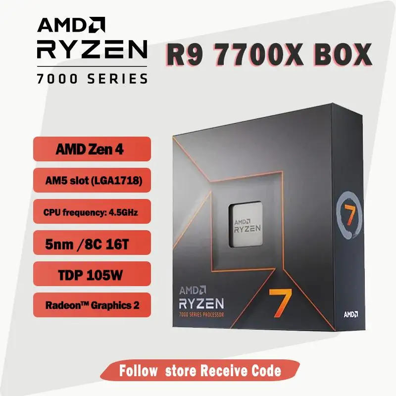 2025 New AMD Ryzen 7 7700X R7 7700X BOX 100-000000591 4.5GHz 8-Core 16-Thread CPU Processo 5nm Zen 4 105W Socket AM5 LGA1718 No