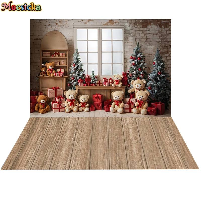 Mocsicka Christmas Background Photography Winter Snow Wood Floor Xmas Tree Party Decoration Backdrop Shooting Props Photo Studio